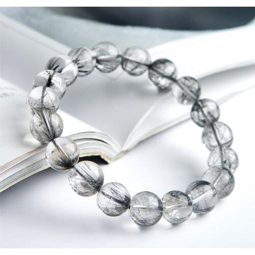 11mm Genuine Natural Brookite Rutilated Quartz Crystal Clear Round Bead Stretch Bracelets For Women Men Drop Shipping