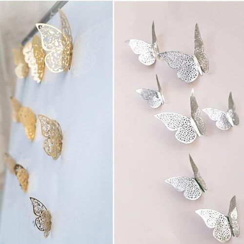 12PCS Hollow Cut 3D Butterfly Wall stickers Fansy Acrylic Flower Cutting Mirror Butterfly Sticker DIY Room decoration drop ship