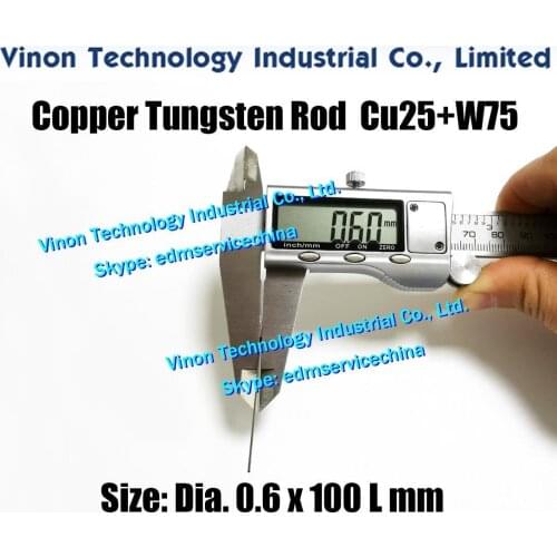 5PCS PACK) Dia.0.6x100Lmm Copper Tungsten Rod CuW75 (Copper 25%+Tungsten 75%),edm Tungsten Copper Alloy Electrode Bar for Spark