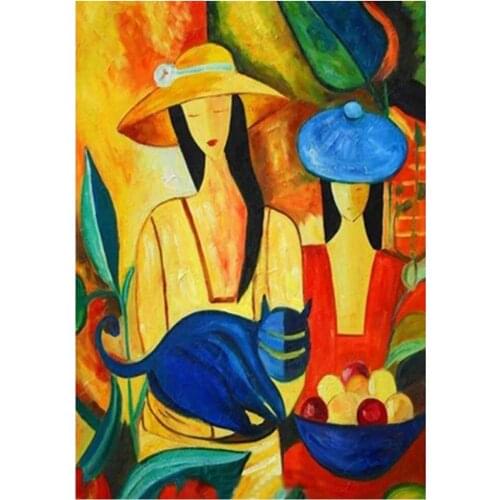 Diamond Embroidery Famous Best-Selling Art Women Cats Full Square Round Drill Diamond Mosaic Cross Stitch Wall StickersZP-4759