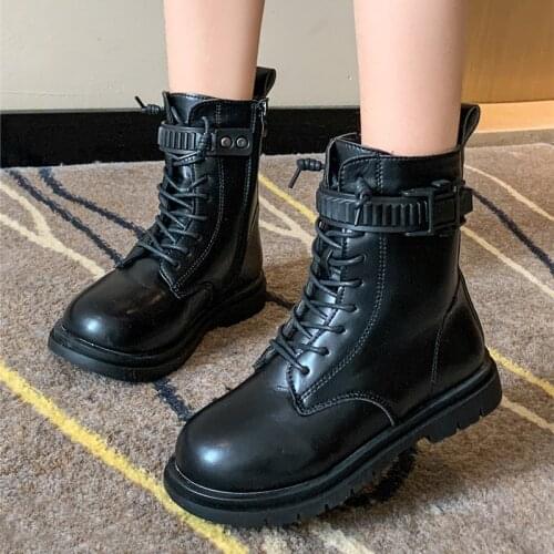 Girls Boots 2021 New Autumn and Winter Children Shoes Leather Waterproof Martin Boots Rubber Fashion Warm for Party Size 27-37
