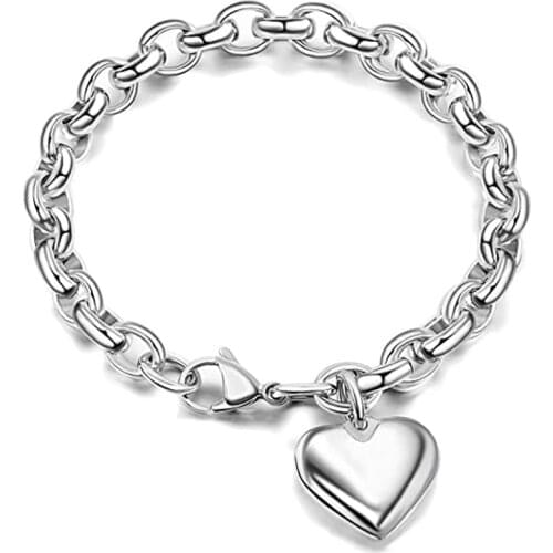 Stainless Steel Bracelet for Women O Link Chains Titanium Heart Bracelets Bangles Lover Jewelry Gifts