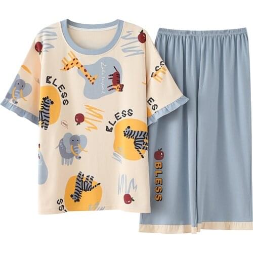 Brand Cotton Women Pajamas Sets Cartoons Print Large Size Lady Sleepwear Female Pijamas Suit New Home Clothes Pyjama Femme M-5XL