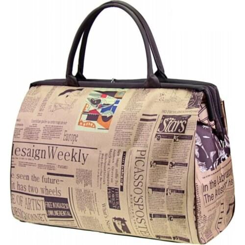 Buyuwant Canvas luggage bags waterproof Travel Bags Large Capacity Handbags News paper print BW01-SB-stxlds