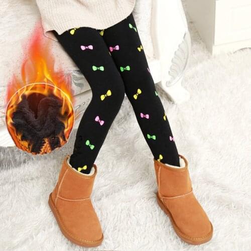 Children Winter Pants Top Quality 2021 Girls Leggings Skinny Cotton Thick Warm Trousers Kids Cat Flower Bow Print Baby Leggings