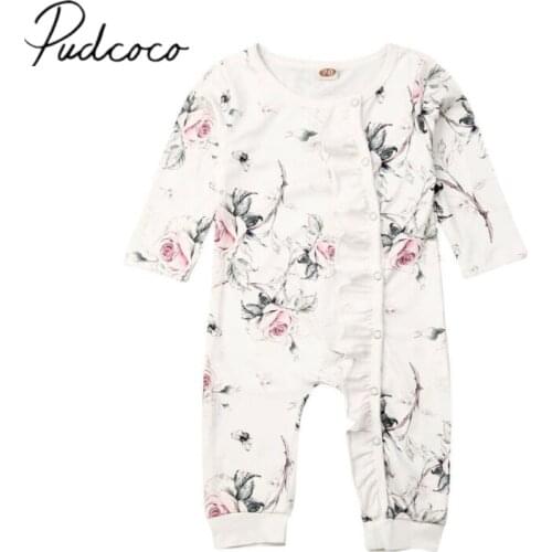 2019 Baby Spring Autumn Clothing Newborn Baby Girl Clothes Cotton Floral Ruffle Romper Long Sleeve Jumpsuit Casual Outfit