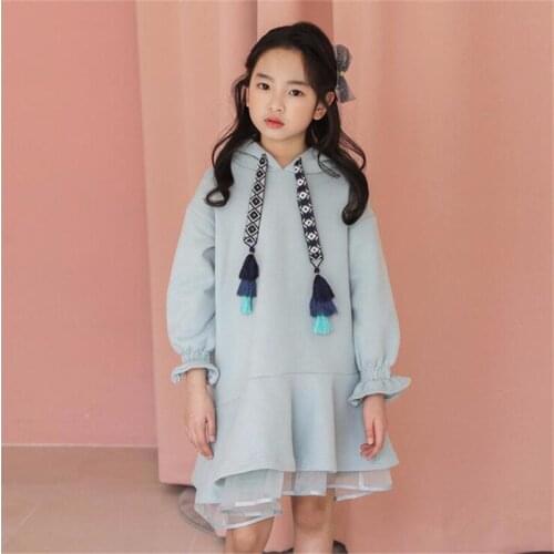 Teens Baby Kids Hooded Long Sleeve Mesh Dresses for Girls Fashion Autumn Clothes Girl Party Wear