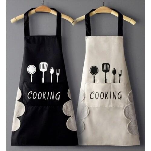 Apron can wipe hands home kitchen Nordic style Korean waterproof black and white adult couple apron