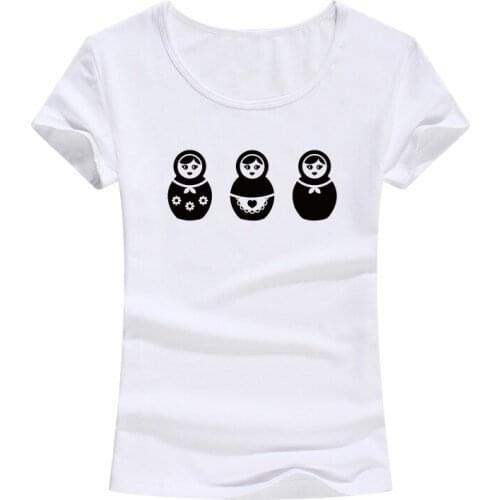 Russian Doll Printed T-shirts Womens Summer Fashion Short Sleeve Cotton T Shirts Kawaii O-Neck Brand Clothing Femenina