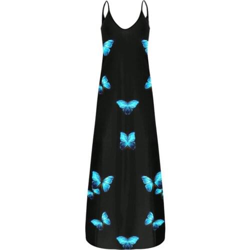 Robe Femme Butterfly Printed Dresses Summer O-neck Sleeveless Plus Size Vestidos De Mujer Casual Dress Floor-length Sukienka