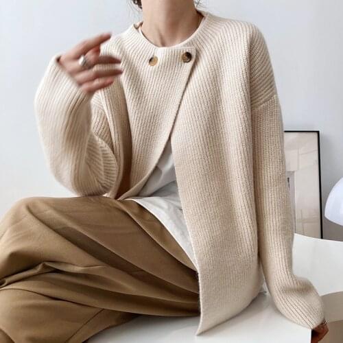HXJJP Spring Autumn 2021 New Korean Oversized Vintage Sweater Cardigan Womens Long Sleeve Loose Knit Jacket Ss31