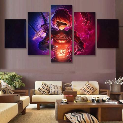 Canvas Hd Prints Pictures Wall Artwork 5 Pieces Automata Painting Home Decoration Modular Game Poster For Living Room Framed