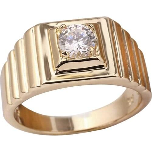 Gold Color Mens 925 Sterling Silver Ring with 5.5mm Stone Jewelry Anillo Hombre Oro Chapado Size 10 to 13 R523G
