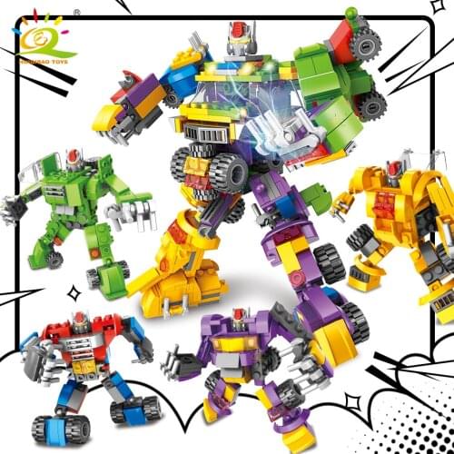 HUIQIBAO 4in1 444PCS Transformation Robot Building Block City Car Truck Mecha Construction Bricks DIY Assembly Toy For Children