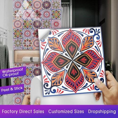 Colorful Mandala Crystal Hard Tiles Wall Sticker Kitchen Bathroom Home Decor Art Mural Ground diagonal Waterproof PVC Wall Decal