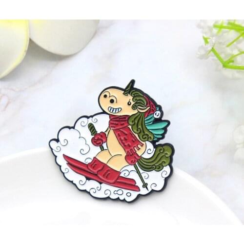Creative Animal Skiing Competition Unicorn Speeding Gliding Cartoon Cute Alloy Brooch Trend All-match Backpack Badge Accessories