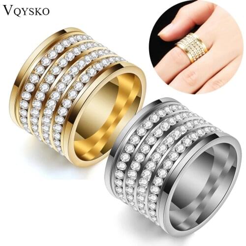Fashion shining full 4 Row Crystal rhinestone Jewelry Ring Gold Stainless Steel Couple Wedding rings for men and Women