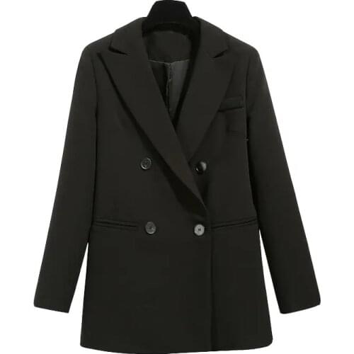 Fashion Autumn Double Breasted Blazers Jacket High Quality Korean Notched Loose Casual Black Women Jackets Office Work Wear Coat