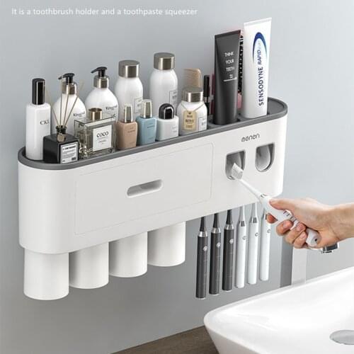 Bathroom Accessories Organizer Set Toothbrush Holder Automatic Wall Mount Toothpaste Squeezer Dispenser Cup Rack Storage Tools