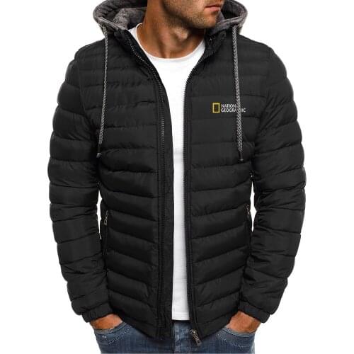 2021 New National-Geographic Winter Jacket Casual Survey Expedition Scholar Thick Men Hooded Warm Solid Color Slim Outerwear