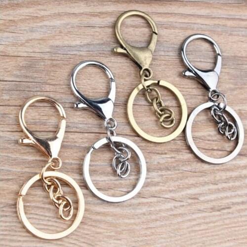 New Metal Gold Silver Lobster clasp Keychain 10pcs/lot Hook Keychain Split Key Ring Findings Clasps For DIY Keychains Making