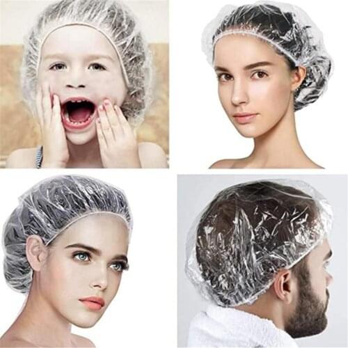 100x Disposable Clear Shower Caps Waterproof Hair Salon Bath Hat Travel