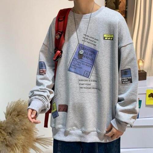 The fall 2020 new simple Harbor style loose student print hip hop trend fashion round collar mens hoodie plus size M-5XL top