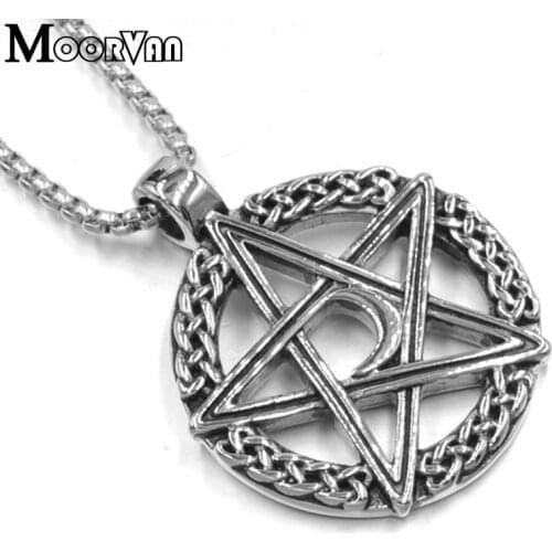 Moorvan gothic five-star pendant necklace 316l stainless steel man men party round pendants jewelry