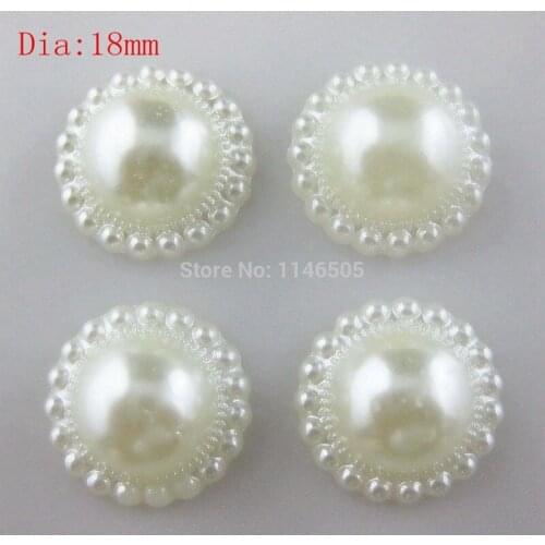 150 pcs/lot Bulk 18mm Ivory flat back round flower pearl buttons as patches / flower centers Hair Scrapbooking Accessories