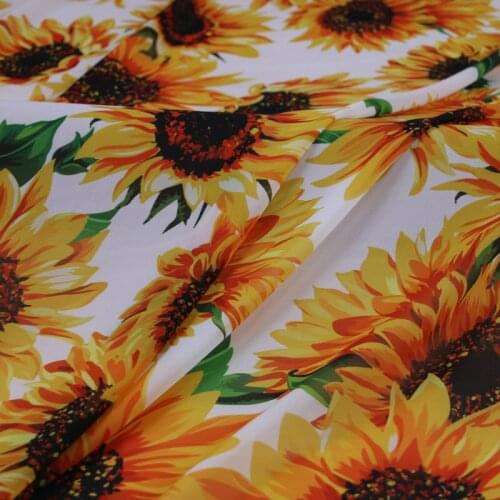 Sunflowers digital print silk chiffon fabric soft chiffon fabric for dress 75D polyester chiffon DIY cloth tissus au metre