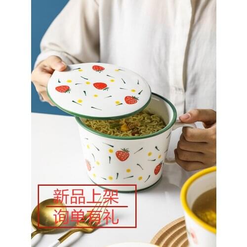 Ceramic foam rainbow noodle bowl high-capacity students cup with cover bowls microwave bubble rainbow noodle bowl