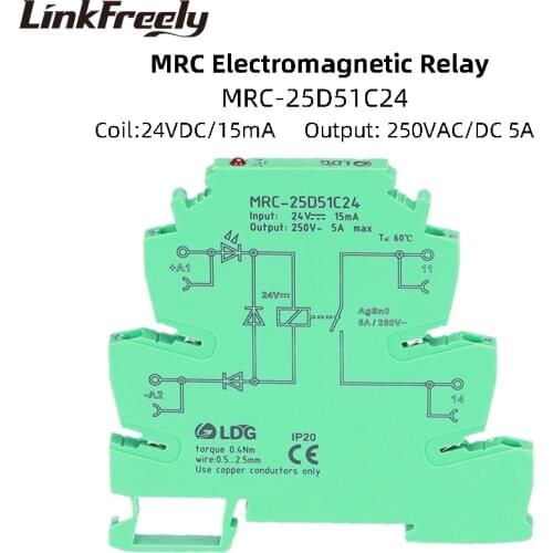 MRC-25D51C24 1NO Electromagnetic Coil Interface Relay Module Din 24VDC Input 5A 250VDC/AC Output Industrial Voltage Relay Board