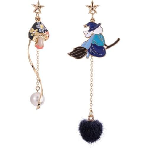 Romantic Sweet Cute Magic Mushroom Rabbit Asymmetry Earrings For Women Trendy Japan and Korea Long Pendant Drop Ears Jewelry