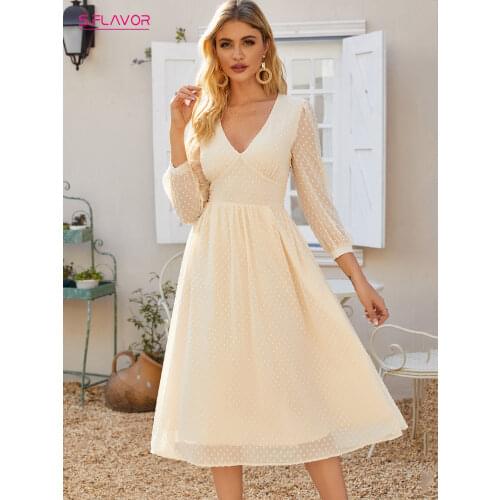 S.FLAVOR Elegant V-neck Chiffon Midi Dress For Women Bohemian Style Slim Winter Party Vestidos De Spring A-line Dresses 2021