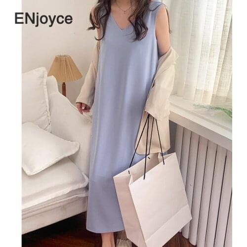 Sexy V-neck Sleeveless Maxi Dress Korean Fashion Casual A-line Party Long Dresses Chiffon Skirt 2021 Summer Clothes for Women