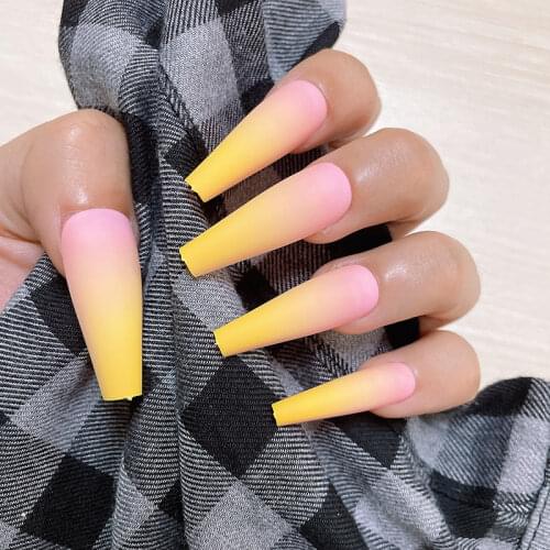 20pcs Detachable Press on Nails Matte Gradient False Nails Ballt Wearable Fake Nails Long Coffin Full Cover Nail Tips(no Glue)