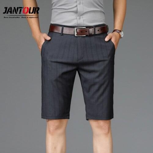 Stripe Casual Shorts Men 2021 Summer New Straight Elastic Business Fashion Thin Dark gray Short Pants Male Brand clothing 40 42