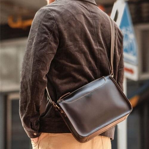 Retro fashion design handmade natural real cowhide mens shoulder messenger bag simple luxury casual daily outdoor messenger bag