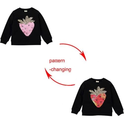 Autumn Baby Clothing Girls Boys Sweatshirts Children Strawberry Magic Sequin Reversible Cotton Casual Sweatshirts Kids Tops