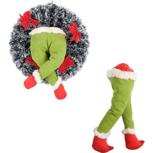 Christmas Tree Ornament How The Grinches Stole Christmas Stuffed Elf Legs Stuck In Christmas Burlap Wreath Door Home Decor