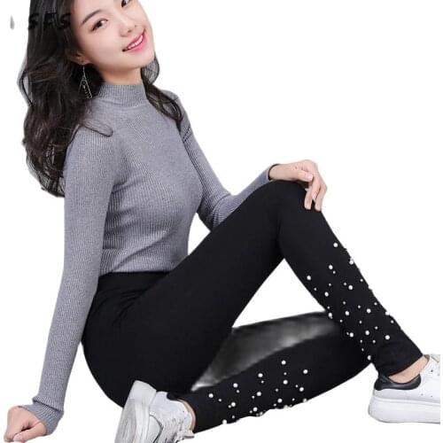 Spring Black Legging Womens Pants Female Cotton Trousers 2019 Thin High Elastic Pencil Skinny Pant Woman Pearl Workout Leggings