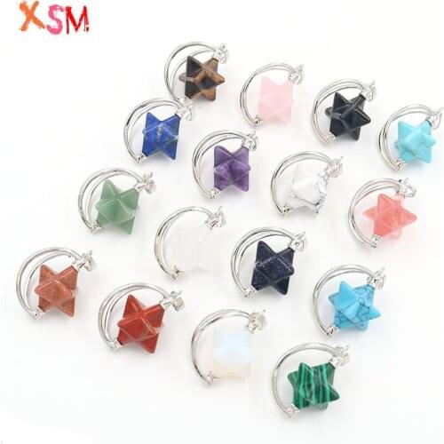 XSM Merkaba Pendant Natural Amethysts Crystal Quartzs Stones for Necklaces Reiki Healing Merkabah Star Charms Jewelry 1 Pc