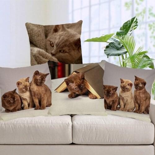 XUNYU 45x45cm Kids Room Decoration Pet Pillowcase Cute Brown Cat Linen Cushion Cover for Sofa Home Decoration Pillowcase B004
