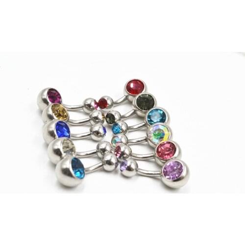 Free shippment 100PCS 14gx6mmx5/8mm Double Crystal Gems Navel Belly Button Navel Piercing Jewelry Short Bar 6mm 1/4