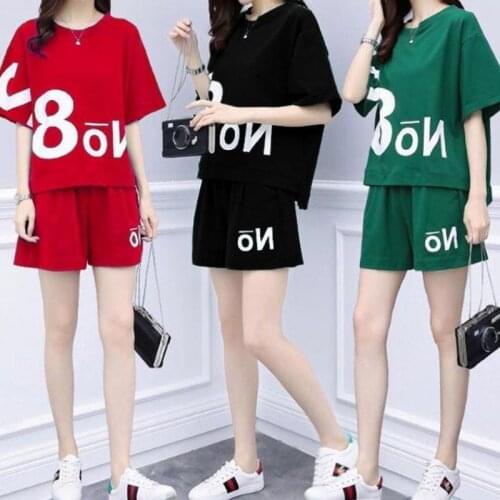 Womens two-piece suit 2020 new summer two-piece suit loose and thin 100kg fat mm plus fat XL casual sports suit female