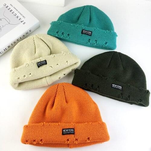 Winter Harajuku Women Knitted Fashion Warm Thick Hat Autumn Hip hop Hole Beanies Unisex Basic Cap Ladies And Mens Knitted Hats