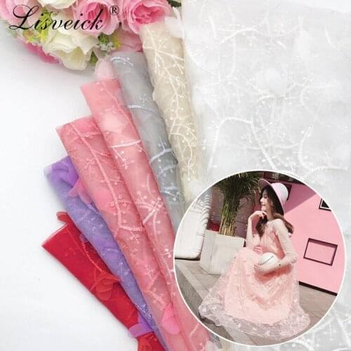 1meter 145cm 3D Embroidery flower branch Lace Fabric colors Nigerian Mesh Net Lace Material for Party evening Dress skirt Making