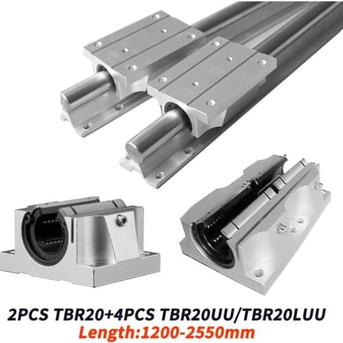 2PCS TBR20 1200-2550mm+ 4 sliders TBR20/20LUU 20mm Linear Ball Bearing Support Block CNC Router for 3D printer parts li