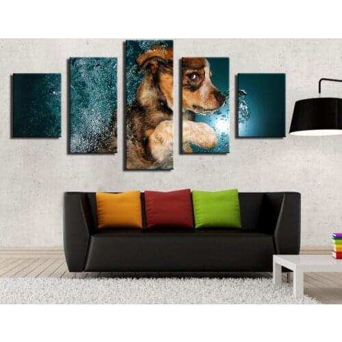 Unframed 5 Pcs border collie dog underwater cute animals Canvas Print Painting for Living Room Wall Art Picture Gift Decoration