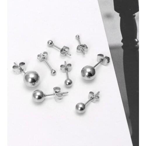 8Pcs Tiny 2-8mm Stainless Steel Round Ball Bead Charm Elegant Stud Earrings Set